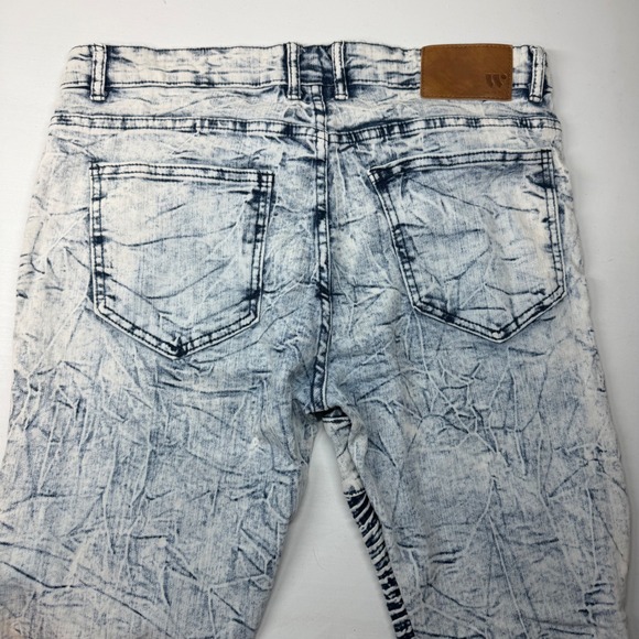 WaiMEA Men's Skinny Fit Acid Wash Biker Jeans Ribbed Distressed Size 34x32 - Picture 4 of 9